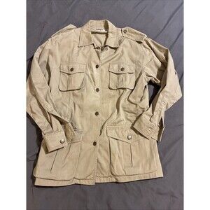 Y2K DKNY JEANS Cotton Utility Jacket Sz M Khaki Fitted Button Up Vintage Utility